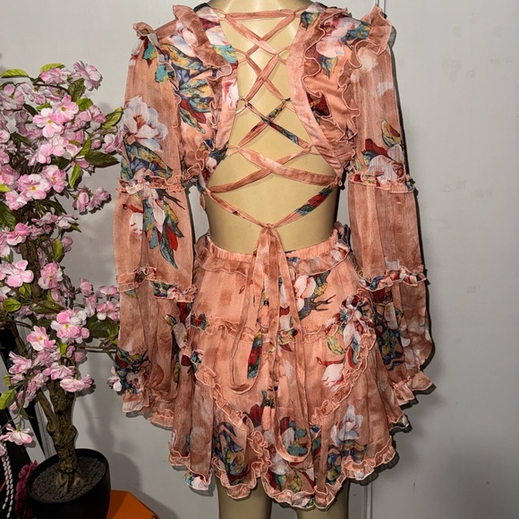 Luxxel Floral Ruffle Dress in Peach and Multicolor - Picture 6 of 8